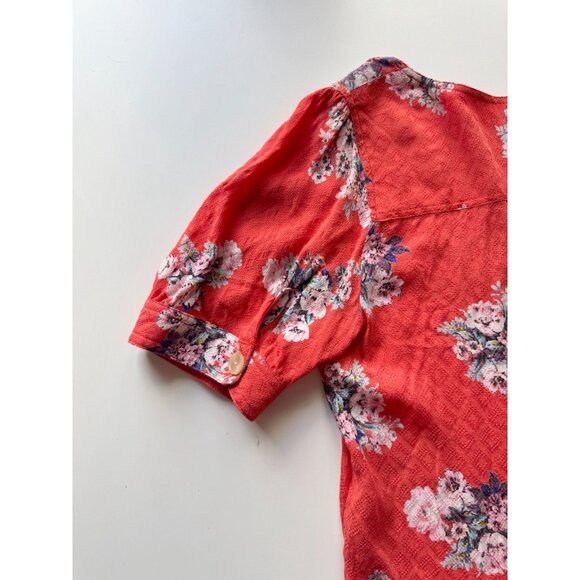 MAEVE Hansley Orange Floral Jacquard V-Neck Puff Sleeve Blouse Top, Size 6 - Picture 9 of 14